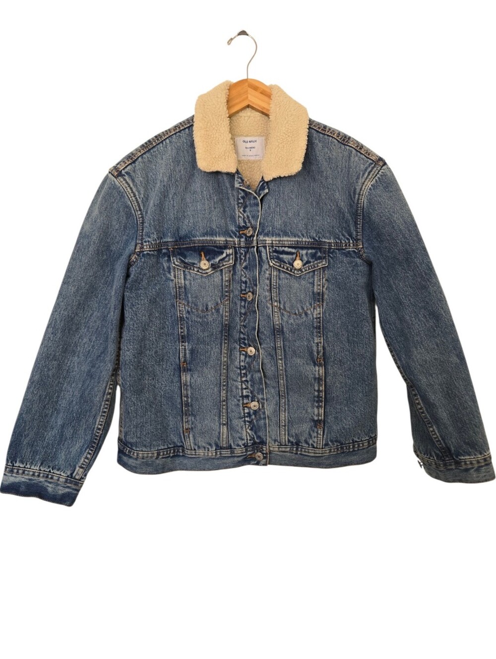 ✨ Old Navy Sherpa-Lined Boyfriend Denim Jacket - Size Small ✨ - Picture 2 of 6